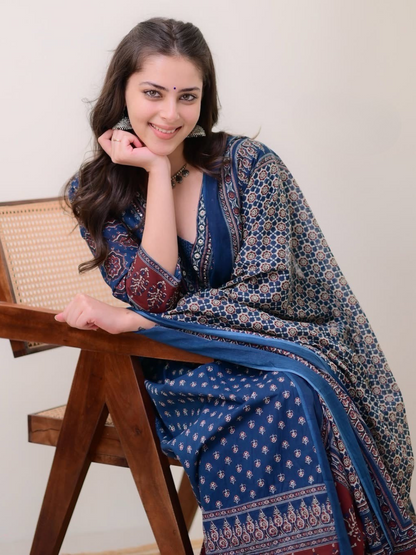 Pure Cotton Indigo Anarkali Set