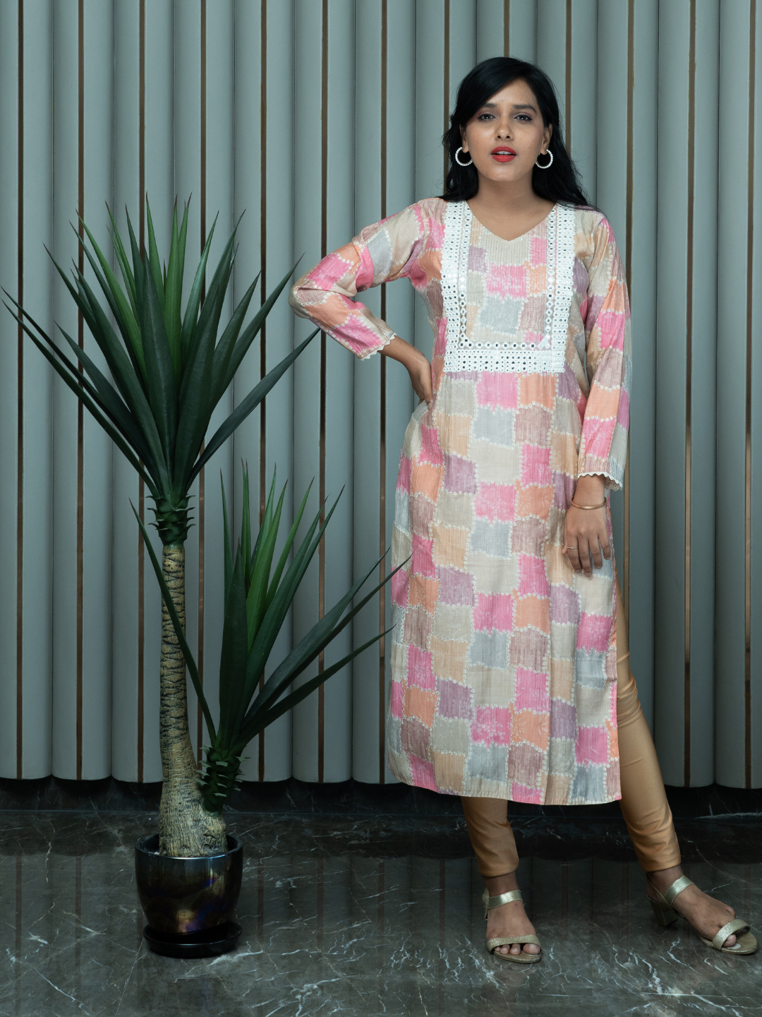 Multi Coloured Square Pattern Kurti