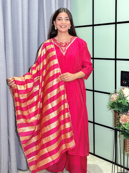 Mul Chanderi Kurta Set with Zari Dupatta