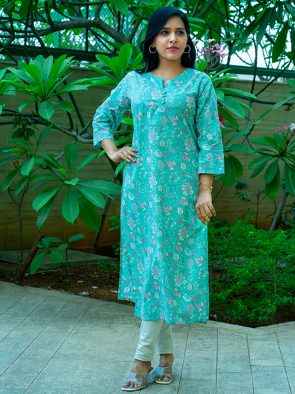 Light Blue Floral Print Kurti