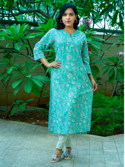 Light Blue Floral Print Kurti