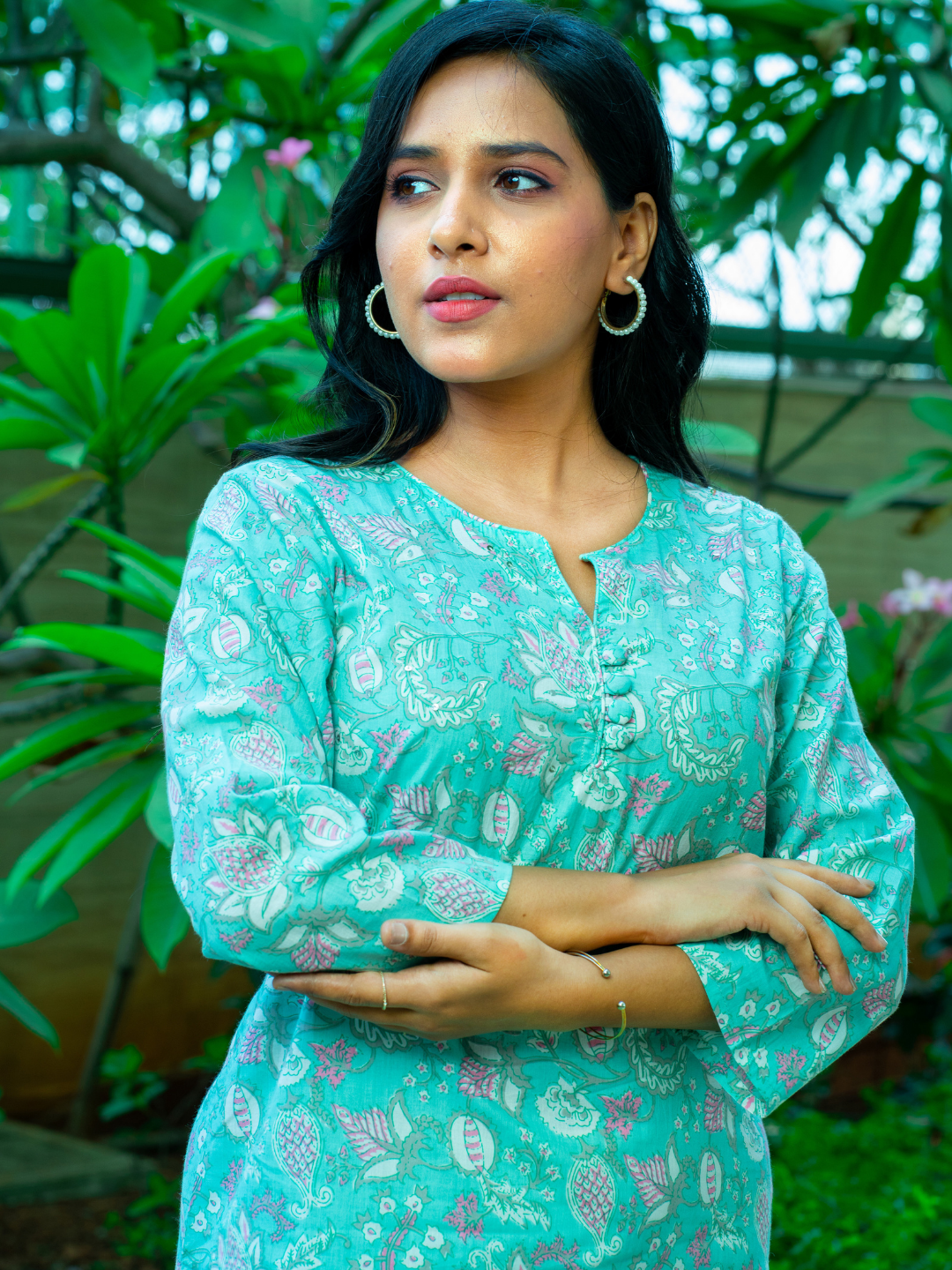 Light Blue Floral Print Kurti