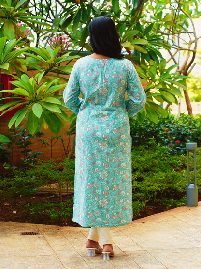 Light Blue Floral Print Kurti