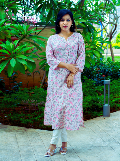 Light Pink Floral Print Kurti