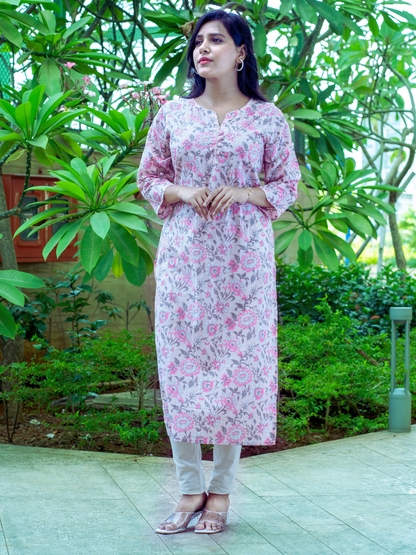 Light Pink Floral Print Kurti