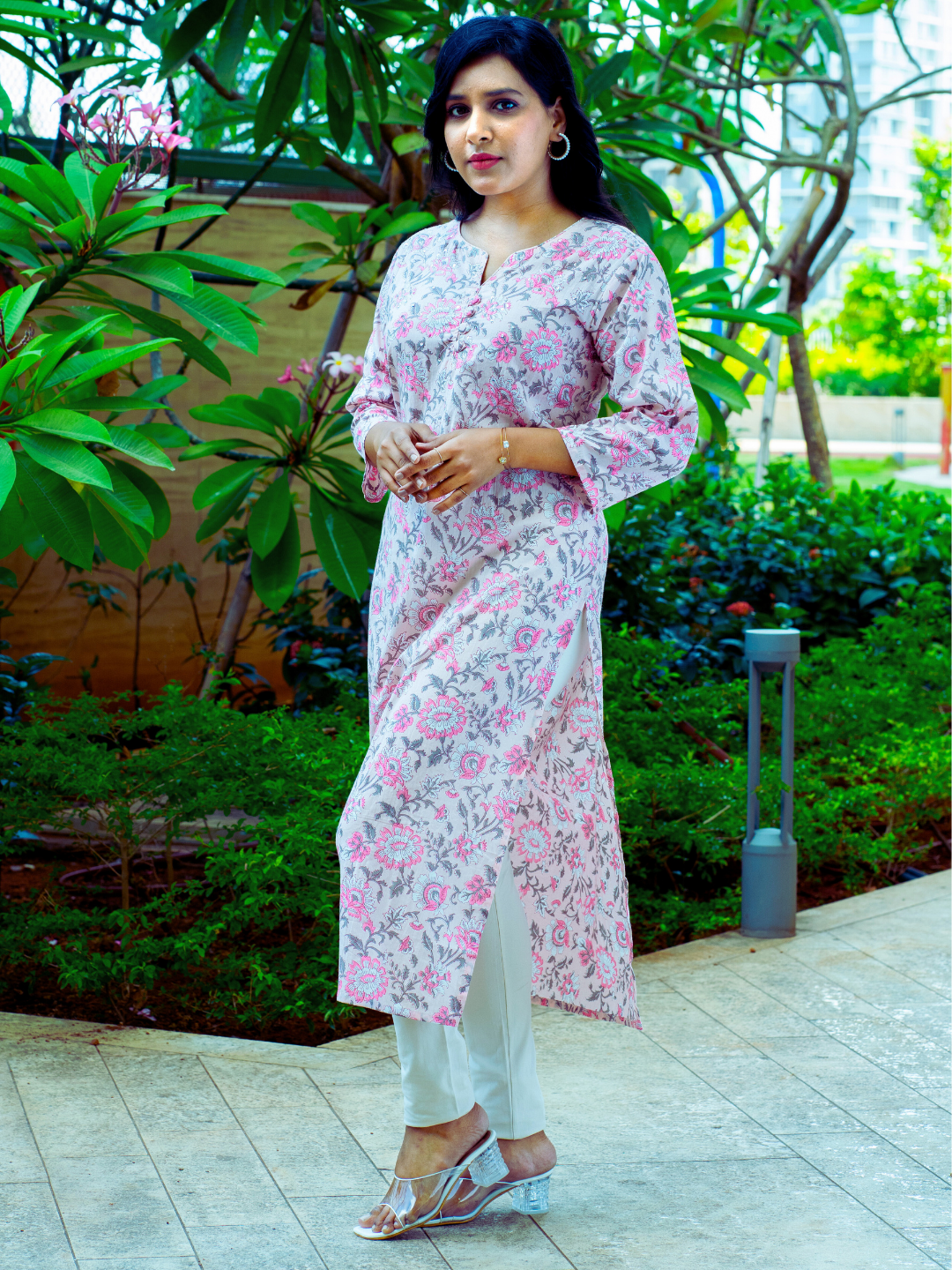 Light Pink Floral Print Kurti