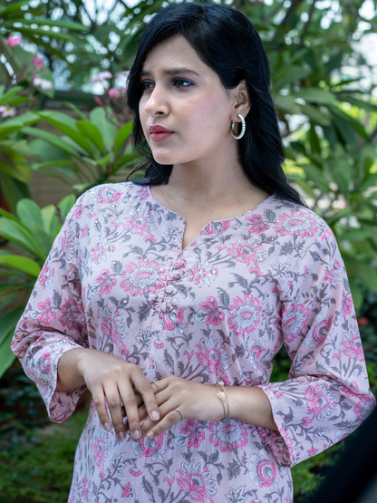 Light Pink Floral Print Kurti