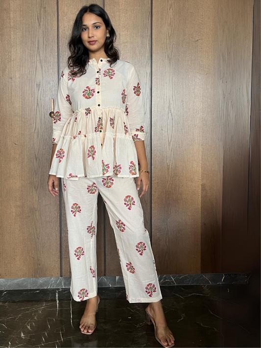 Chic Ivory Floral Cotton Co-ord Set