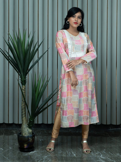 Multi Coloured Square Pattern Kurti