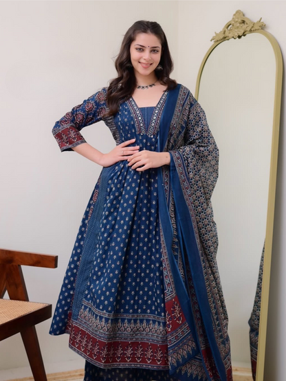 Pure Cotton Indigo Anarkali Set