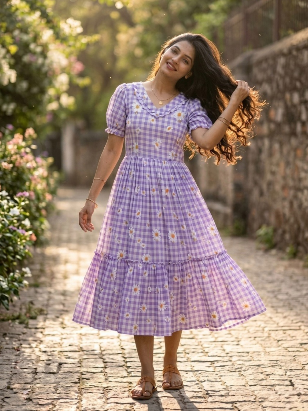 Breezy Gingham Muslin Silk Dress