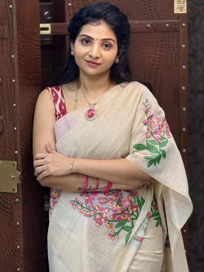 Floral Charm Soft Linen Saree