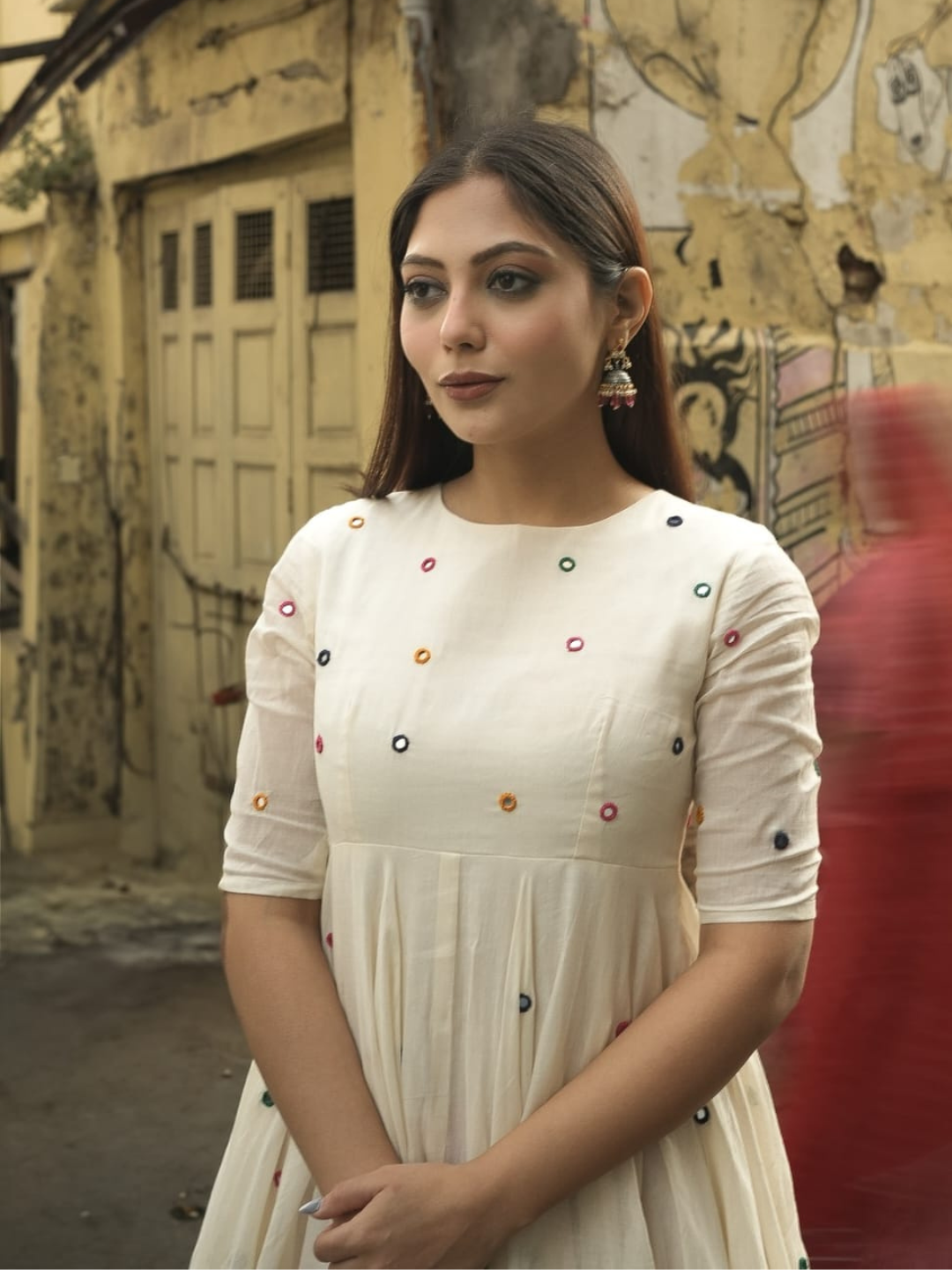 Ivory Mirror-Work Cotton Kurta Set