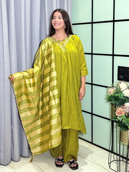 Mul Chanderi Kurta Set with Zari Dupatta