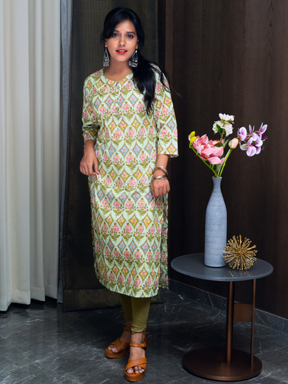 Mint Green Block Print Kurti