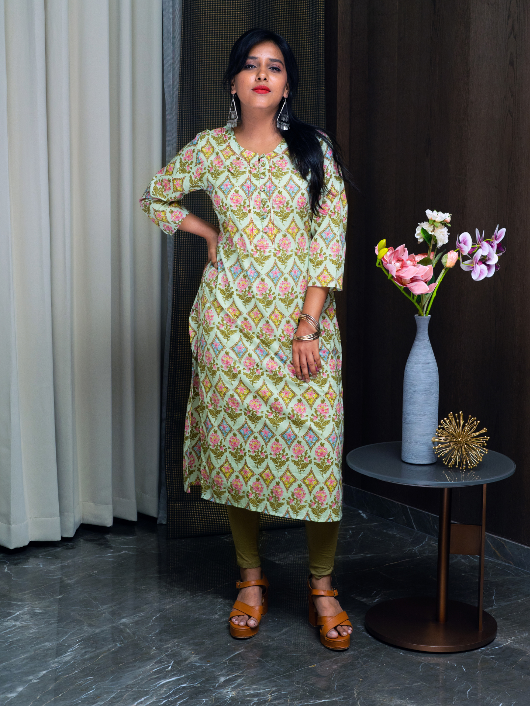 Mint Green Block Print Kurti