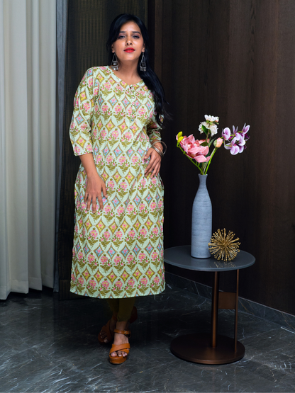 Mint Green Block Print Kurti