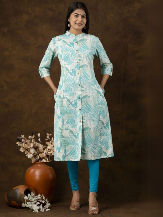 Off White Printed A Line Kurti