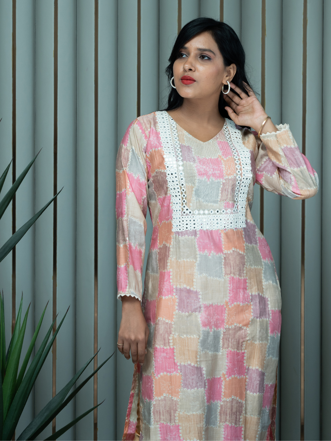 Multi Coloured Square Pattern Kurti