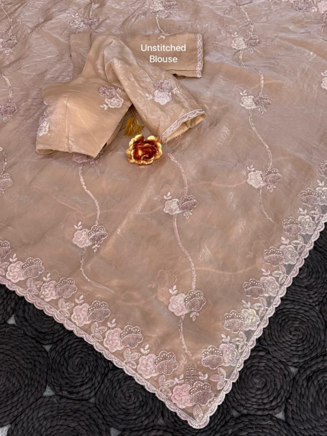 Ethereal Dusty Beige Fendy Satin Saree