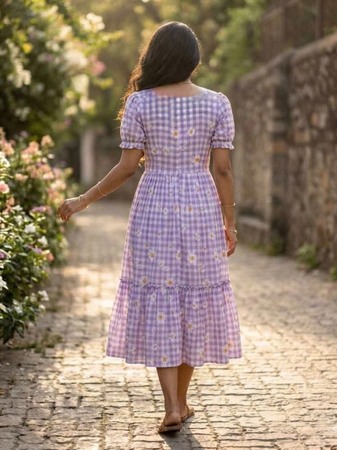 Breezy Gingham Muslin Silk Dress