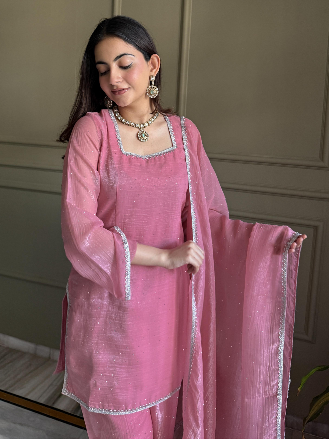 Soft Glam Crunchy Silk Salwar Suit with Diamond Work