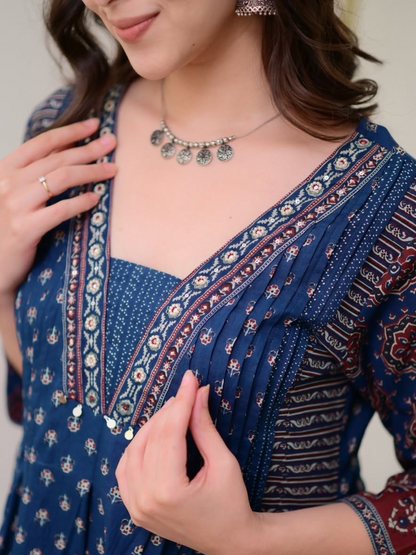 Pure Cotton Indigo Anarkali Set