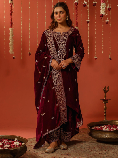 Luxe Velvet Embroidered Suit Set