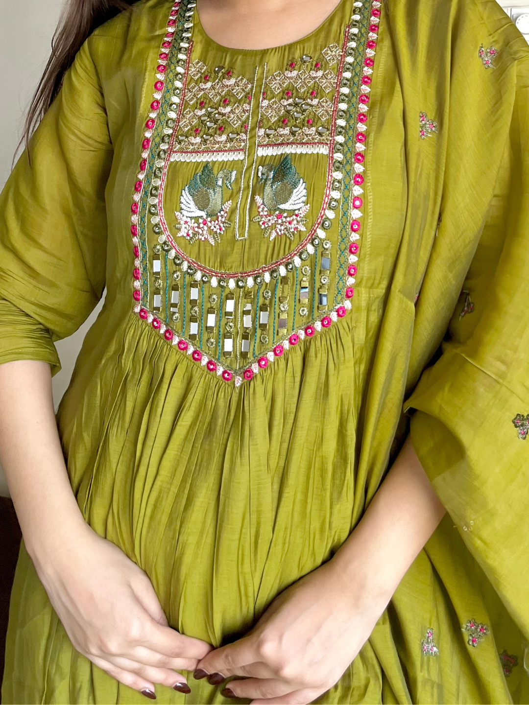 Olive Grace Mul Cotton Dupatta Set