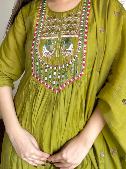 Olive Grace Mul Cotton Dupatta Set