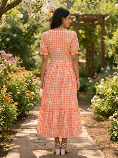Breezy Gingham Muslin Silk Dress