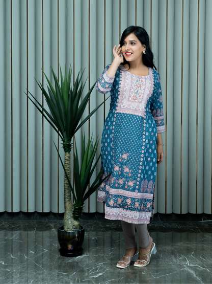 Blue Schiffli Kurti