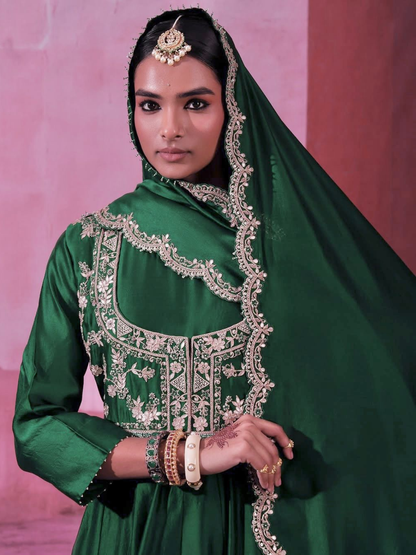 Regal Chinon Silk Gown Set with Embroidered Koti