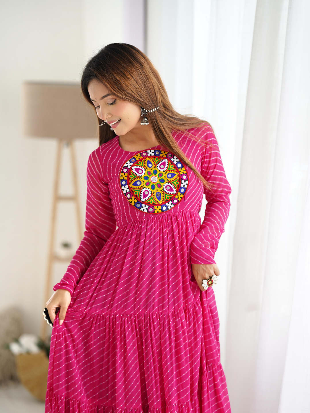 Leheriya Gown with Gamthi Patchwork