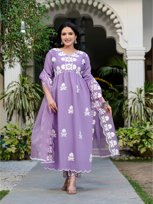 Elegant Grace: Roman Silk Embroidered Dupatta Set