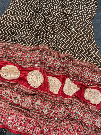 Heritage Elegance Ajrakh Mirror Work Saree