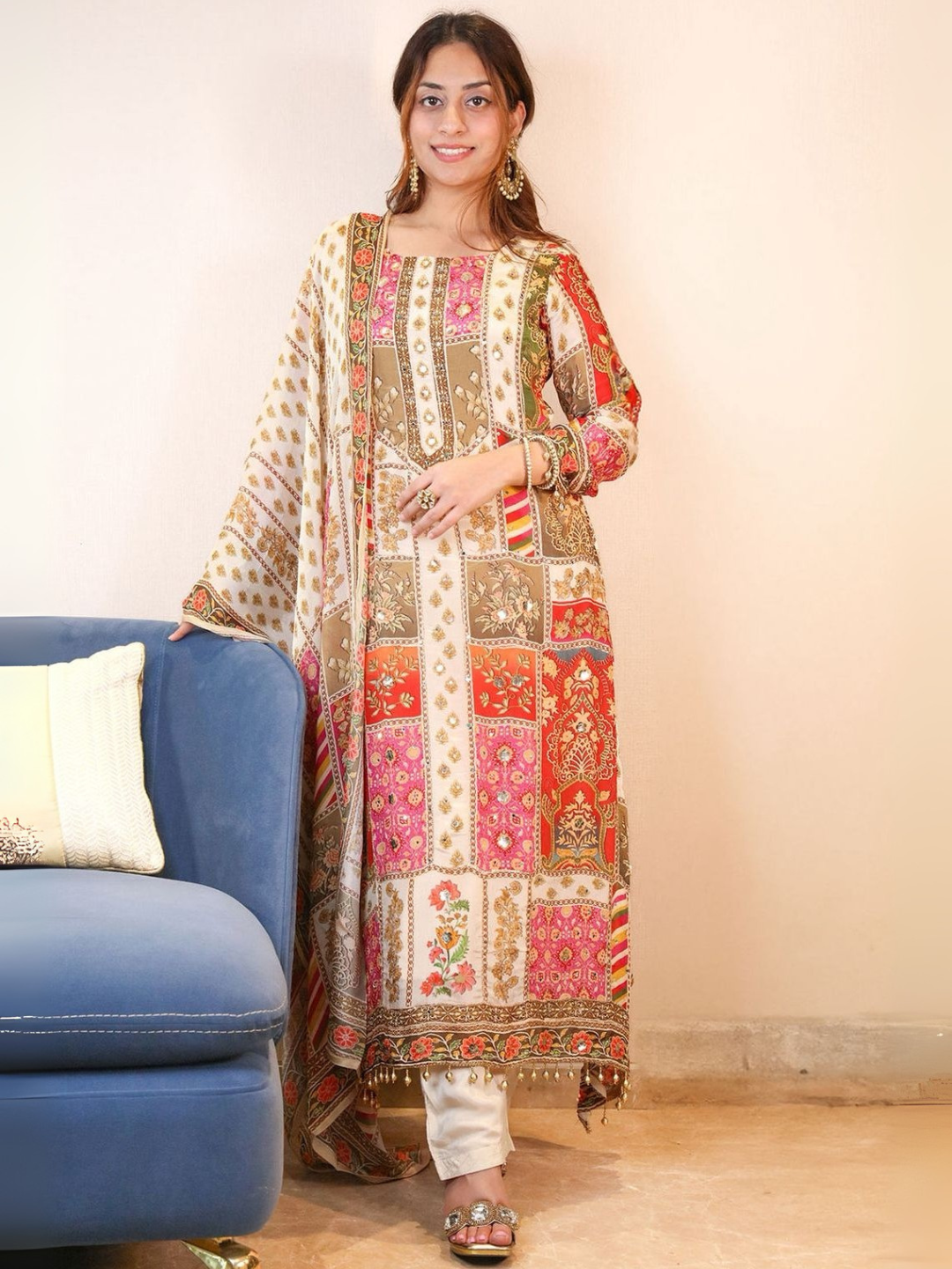 Chinon Silk Digital Print Dupatta Set