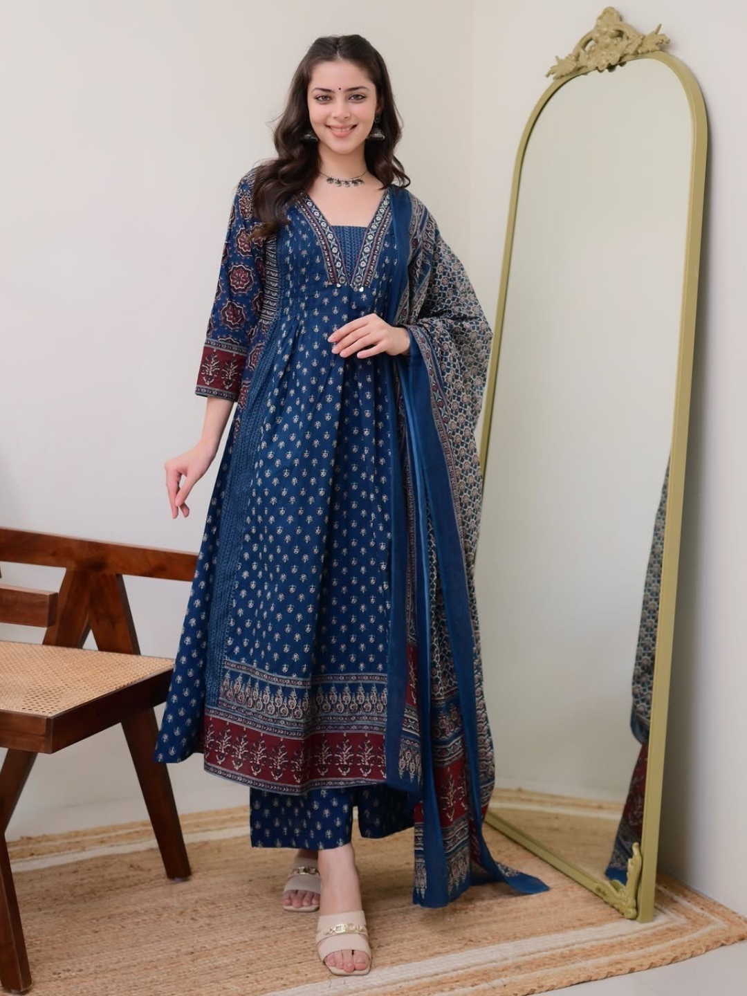 Pure Cotton Indigo Anarkali Set