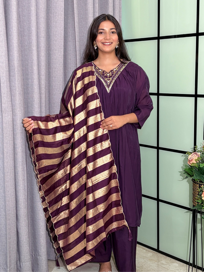 Mul Chanderi Kurta Set with Zari Dupatta