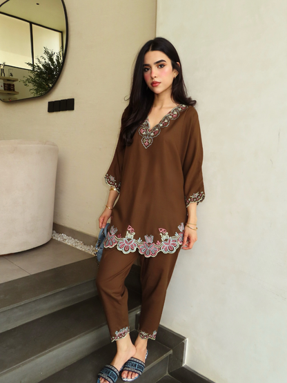 Embroidered French Crepe Co-Ord Set