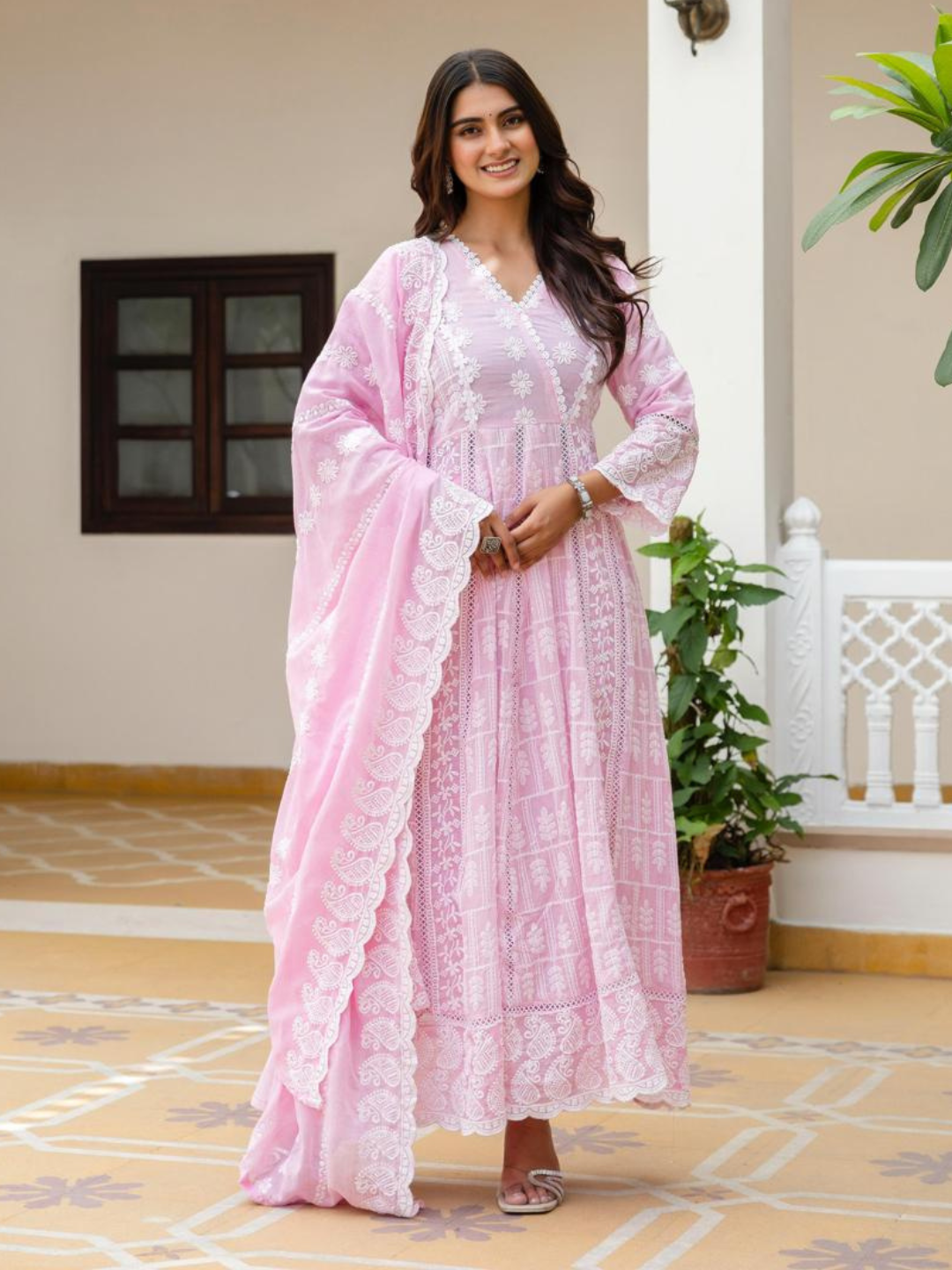 Lucknowi Elegance Mul Cotton Dupatta Set