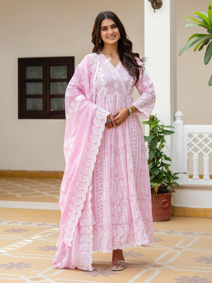 Lucknowi Elegance Mul Cotton Dupatta Set