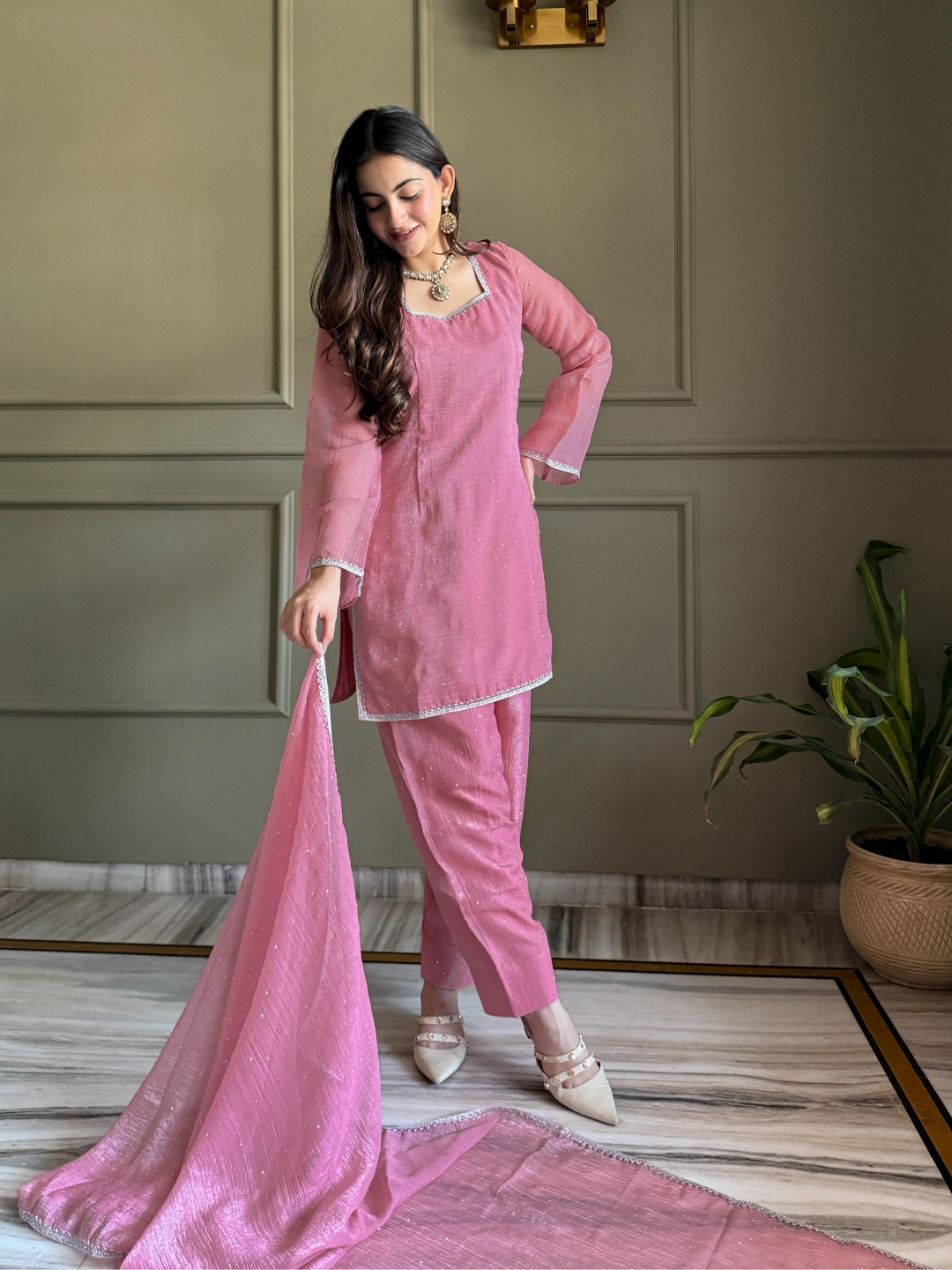Soft Glam Crunchy Silk Salwar Suit with Diamond Work