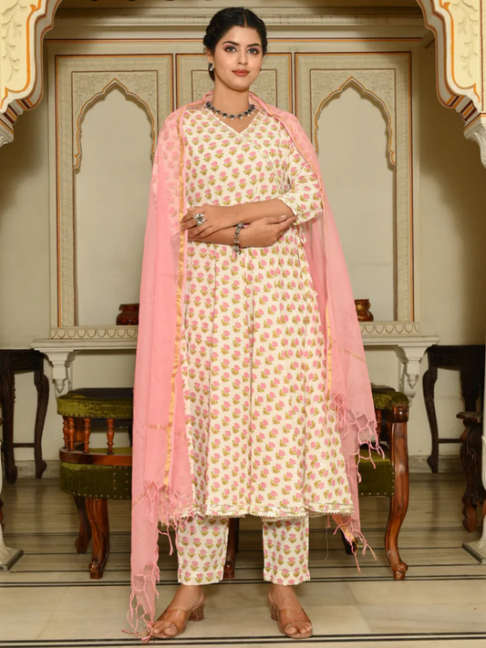 Blush Bloom Angrakha Cotton Set