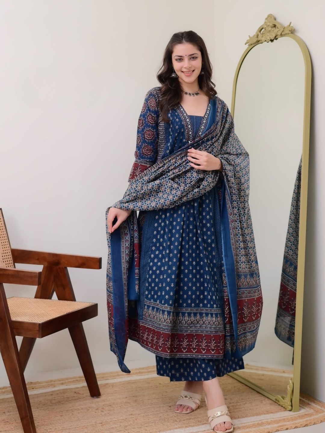 Pure Cotton Indigo Anarkali Set
