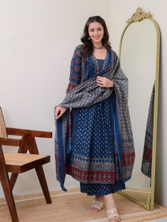 Pure Cotton Indigo Anarkali Set