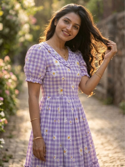 Breezy Gingham Muslin Silk Dress