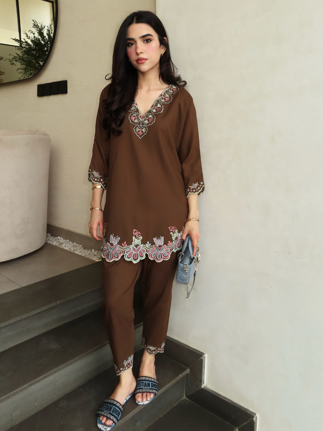 Embroidered French Crepe Co-Ord Set