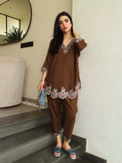 Embroidered French Crepe Co-Ord Set