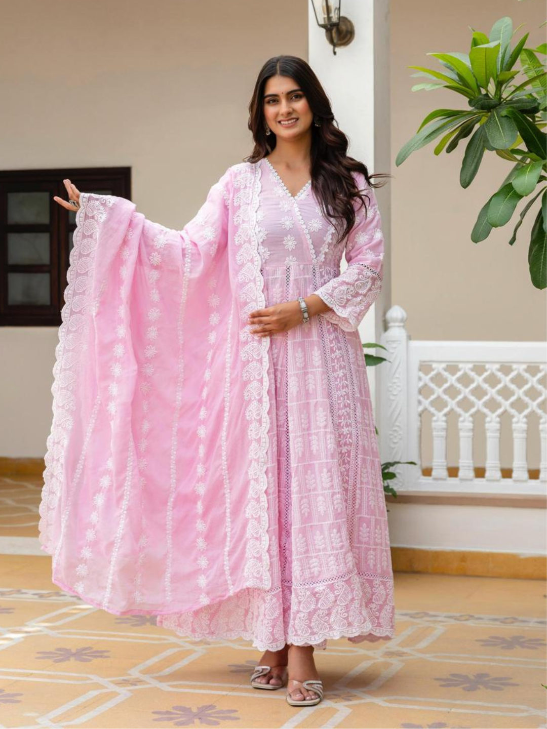Lucknowi Elegance Mul Cotton Dupatta Set